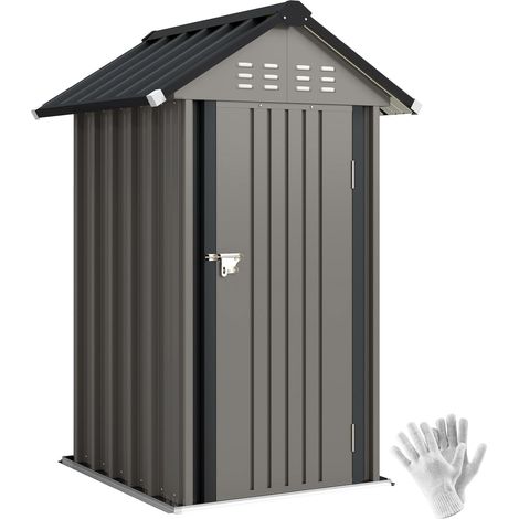 Abri de jardin en métal 1,17 m², cabane de rangement avec toit à deux pentes, ventilation, serrure et gants — 122 x 121 x 192 cm