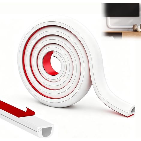 Goulotte Passe Câble Adhésif Cache Câble TV Mural Semi-Circulaire, Cache Fil Électrique Flexible en PVC, Goulotte Électrique Auto-Adhésive pour Le Sol, Le Bureau et Les Plinthes, Blanc, 7mmx14mmx3m (1/5)
