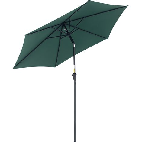 Ombrellone da giardino 2,6 x 2,4 m con testa inclinabile, realizzato in alluminio e poliestere, verde scuro e nero