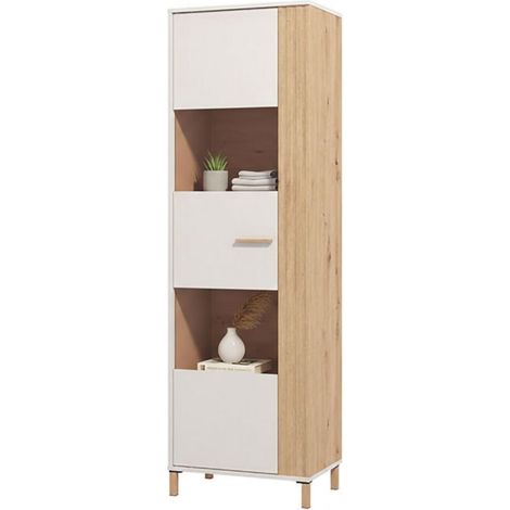 Vitrine Mondaino, Ausstellerschrank 4 Böden, 1 Tür, 4 Fächer, 60x40x193h cm Braun Eiche mit Knoten