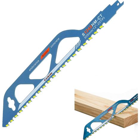 Universal Reciprocating Saw Blades 305 mm S1243HM, Carbide Sabre Saw Blade for Cutting Brick, Wood, Metal and Concrete, Carbide Sabre Saw Blade for Construction, Renovation and Demolition Work (1/5)