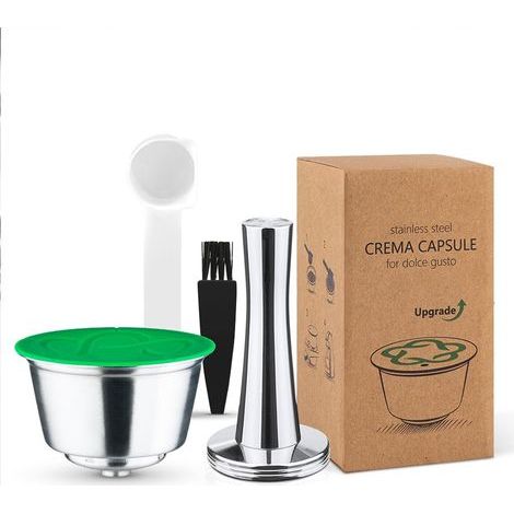 Capsule de café réutilisable en acier inoxydable compatible avec MINI ME, dosette rechargeable en métal compatible avec la machine à café DolceGusto, avec un tamper à café
