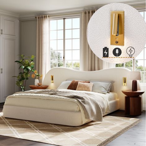 Erwachsenenbett 180 x 200 cm mit USB-Anschluss und Leselampe, Lattenrost, großem Kopfteil, hydraulischem Hubmechanismus, Stauraum unter dem Bett, modernem und elegantem Design, weißem Samt