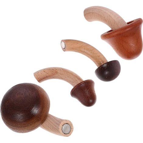 4 Aimants Frigo Champignon en Bois 3D, Lot de 4 Pièces, Fixation de Messages et Photos, Design Compact pour Bureau Cuisine (1/5)