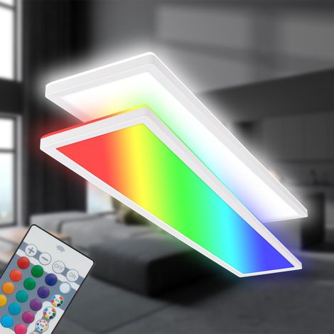 Plafonnier LED 98cm avec lumière indirecte, couleurs de lumière RGB+W, télécommande, lampe LED, plafonnier LED, lampe de salon, panneau LED, lampe de cuisine, 98x20x3 cm, blanc (1/5)