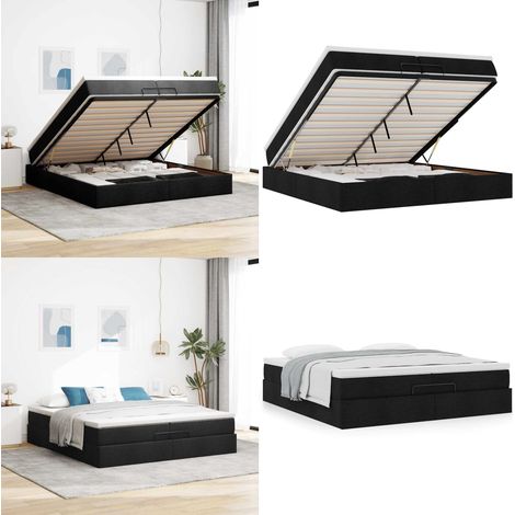 VidaXL Cadre de lit ottoman avec matelas noir 200x200cm tissu (1/5)
