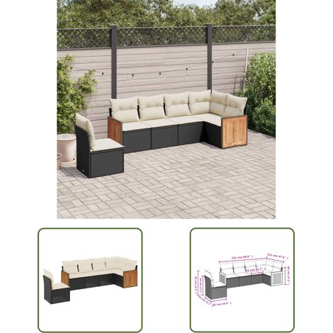 The Living Store 6-tlg. Garten-Sofagarnitur mit Kissen Schwarz Poly Rattan - Gartensorte - Gartenmöbelset - PE-Rattan Möbel - Outdoor Lounge Set - Balkonmöbel (1/3)