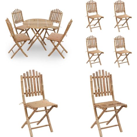 5-tlg. Garten-Essgruppe mit Kissen Klappbar Bambus - Bambus Möbel - Gartentisch - Gartenstühle - Essgruppe - Gartenset - Home & Living (1/5)