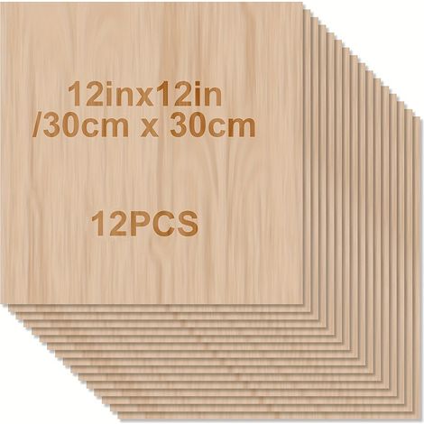 12 planches de bois carrées vierges, 30 x 30 cm, épaisseur 2 mm, idéales pour le coloriage, la peinture, le bricolage et la découpe laser (1/5)