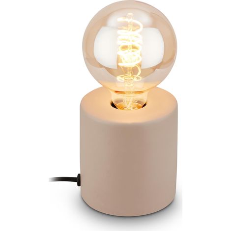 Lampe de table avec interrupteur à fil, pied céramique, E27, max. 10W, chevet, bureau, salon à poser, lampe à poser, table salon, 10x10,3 cm, beige (1/5)