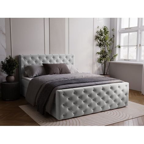 Lit continental Montego avec rangement 160 x 200 double, velours, gris clair (1/5)