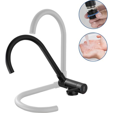 Lonheo Küchenarmatur Klappbar Schwarz 360° Drehbar, Edelstahl Hochdruck Wasserhahn Küchen, Spültischarmatur Einhebelmischer mit abnehmbarem Perlator (1/5)
