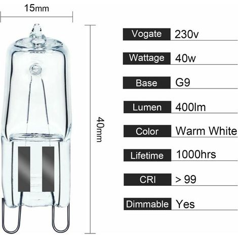 YMYNY Backofenbirne, G9, Halogenofen, G9, 40 W, 230 V, 300 °C Toleranz, Glühlampe, 2 Stück (1/3)