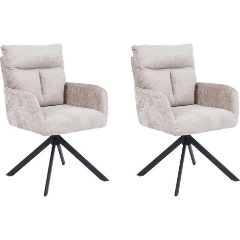 HOME DELUXE Esszimmerstuhl mit Armlehne ALUNA Chenille - 2er Set Beige Drehbarer Esszimmerstuhl, Esszimmerstuhl mit Drehfunktion, 360-Grad drehbarer Esszimmerstuhl, (1/5)