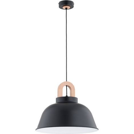 Alfa VAYPER Scandinavian Pendant Hanging Ceiling Lamp, Matte Black Metal & Light Wood, 40cm H90cm, 1xE27 max 15W, Dimmable, Modern Dining Kitchen Lighting