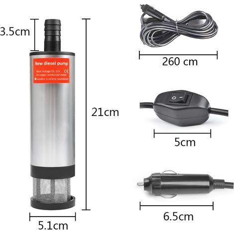 12-V-Tauchpumpe (51 mm), Kraftstoffpumpe für Wasser, Diesel und andere Flüssigkeiten, Edelstahl-Fahrzeugpumpe mit Zigarettenanzünderstecker für Auto, Boot und SUV (1/3)