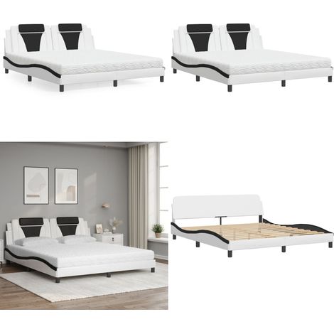 Lit avec matelas blanc et noir 180x200 cm similicuir - Lit Double - Lit Plateforme - Cadre Lit - Matelas Inclus - Literie - Home & Living (1/5)