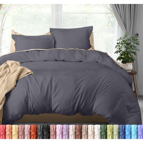 Parure de lit 3 pièces avec Fermeture éclair – 1 Housse de Couette avec 2 taies d'oreiller – Microfibre brossée Ultra Douce – 203,2 x 228,6 cm (lit Double, Gris) (1/5)