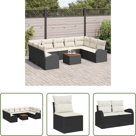 vidaXL Modulares Sofa - Gartensofa-set mit Kissen 10 pcs Schwarz Poly-Rattan (1/5)