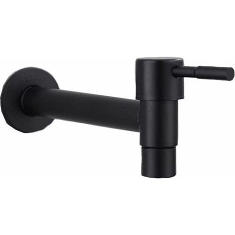 Robinet Piscine Vadrouille, Robinet Mural Noir, Robinet Mural, Robinet Froid, Acier Inoxydable Eau économisée Robinet pour Salle De Bain, évier, Balcon, Cuisine (Noir) (1/4)