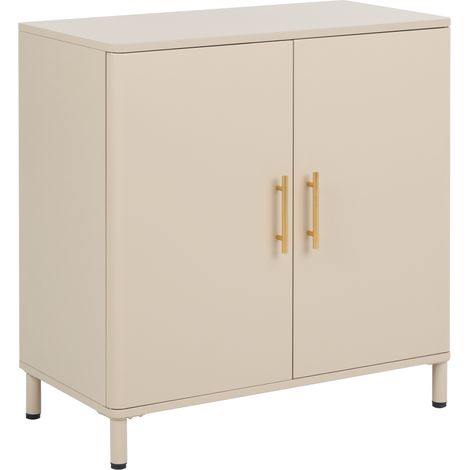 Aparador de acero 2 puertas esquinas redondeadas tiradores dorados beige Ombura (1/5)