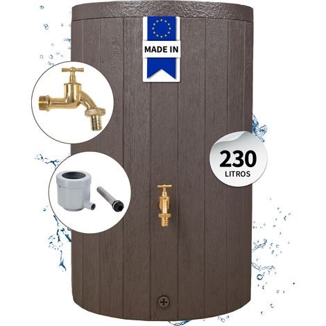 GARANTIA TIMBER set completo 230 L marrón incl. grifo de salida de latón y conector para bajante (1/5)