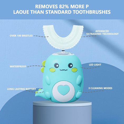 Brosse à dents électrique en forme de U, avec 2 têtes de brosse supplémentaires, minuterie de 60 secondes pour les enfants de 7 à 12 ans (rose)-AquaForge