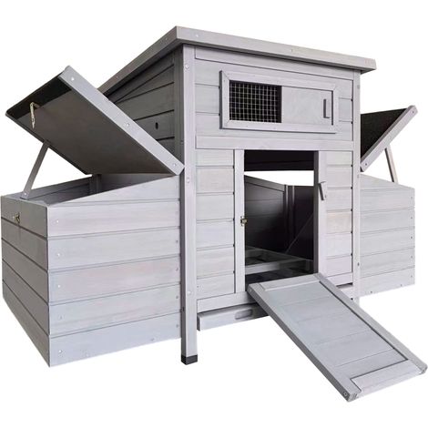 Poulailler en bois grand format extérieur avec double pondoir latéral, rampe d'accès, ventilation et portes sécurisées (1/5)