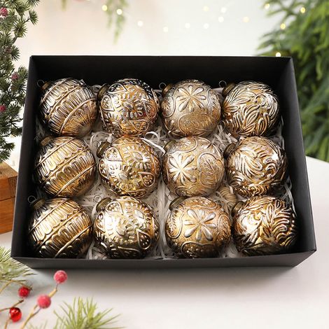 Boule De Noël - 12 Pièces - Diamètre 8 Cm - Style Ancien - Pour Arbre De Noël - Boîte Cadeau (1/5)