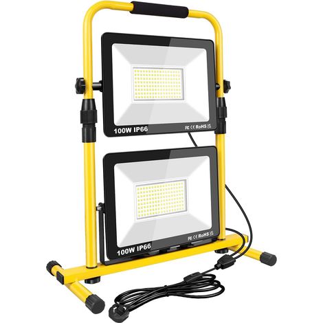 Projecteur LED 200W 20000LM avec Support Télescopique en Métal Portable, Lumière de Chantier, Étanche IP66, pour Atelier, Garage, Construction, Sous-Sol 6000K, avec Interrupteur (1/5)