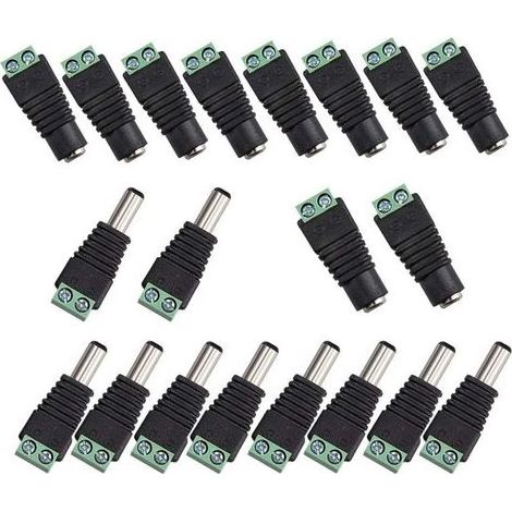 20Pcs DC d'alimentation Connecteur Mâle/Femelle 2,1 x 5,5 mm Fiche 12V Prise Jack Adaptateurs, pour Prise pour caméra de DVR Système de sécurité lumière LED (1/5)