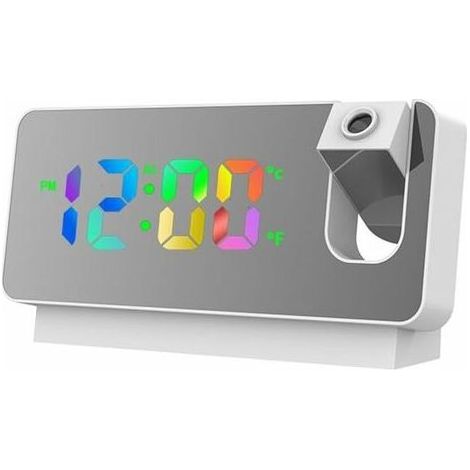 LED-Digitalprojektorwecker, ruhiger digitaler elektronischer Projektionswecker, Spiegelprojektionsuhr mit Temperatur- und Datumsanzeige, weiß (1/5)