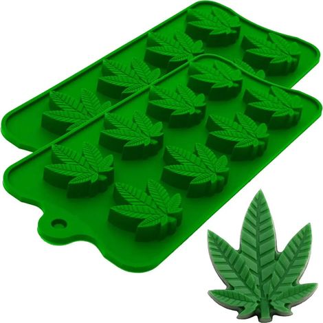 Moldes de silicona con forma de hoja de cáñamo y marihuana para caramelos de cannabis, chocolate y gominolas (2 unidades)