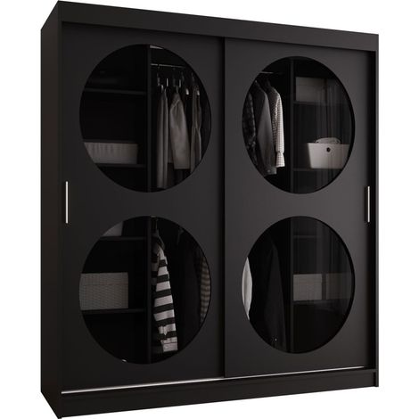 Armario Hartford 529, Negro, 200x180x62cm, Puertas de armario: Correderas, Número de estantes: 9 (1/5)