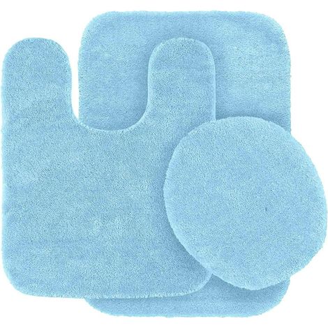 Ensemble de 3 pièces pour la salle de bain : tapis de bain n° 6, couleur bleu clair, forme en U, tapis de bain et couvre-abattant de toilette avec dos en caoutchouc.