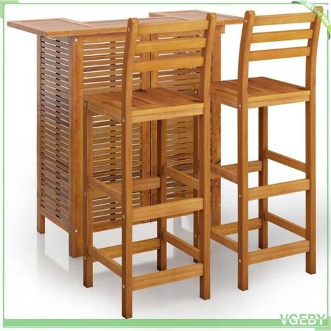 Ensemble de bar de jardin 3 pcs - FAFEICY - 3115998 - Bois d'acacia massif - 2 étagères - Finition à l'huile (1/5)
