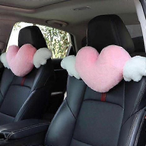 Lot de 2 coussins en forme de cœur avec ailes d'ange, jolis coussins pour la nuque, pour appui-tête de voiture (1/3)