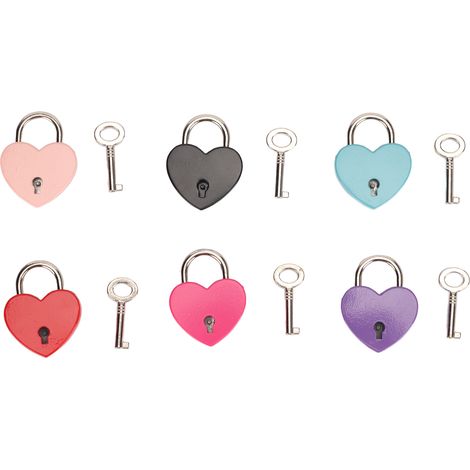 Ensemble de 6 cadenas en forme de cœur, en alliage de zinc multicolore, cadenas portable multifonctionnel avec clé, adapté aux boîtes à bijoux, sacs et tiroirs. (1/5)