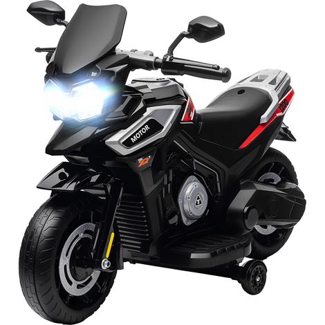Elektro-Motorrad für Kinder von 18-36 Monaten, Aufsitz-Fahrzeug, Hilfsräder, Lichter, Musik, Kunststoff, Stahl, Schwarz (1/5)
