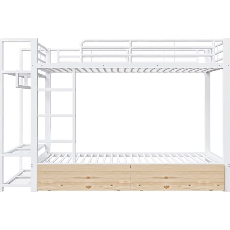 Litera 90 x 200 cm de metal y MDF blanco con 2 cajones y LED (1/5)