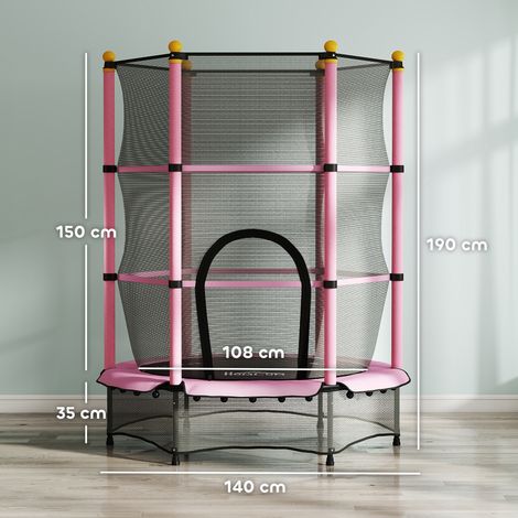 Trampoline pour enfants, Ø 140 cm, avec filet de sécurité, pour une utilisation intérieure et extérieure, acier, plastique, charge maximale 50 kg, rose (1/5)