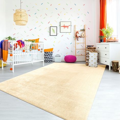 Tapis de salon à poils courts, uni, design moderne, lavable 150 cm x 150 cm x 14 mm, beige, Carré