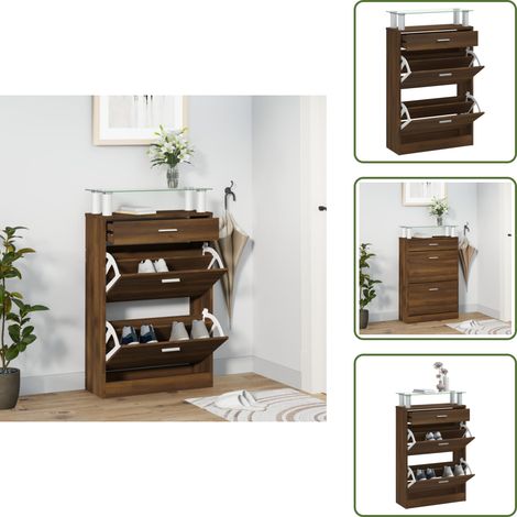 Armoire à chaussures Chêne marron 63x24x104cm Bois d'ingénierie - Meuble Rangement Chaussures - Armoire Chaussure - Rangements Intérieur - Rangement Entrée - Commode Chaussures (1/5)