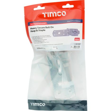 TIMCO Heavy Duty Hasp & Staple Secure Bolt On Hot Dipped Galvanised - 10"