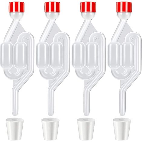 4Pièce Barboteur Fermentation,Plastique Barboteurs Transparent avec Bouchon + 4 Bouchons en Silicone Perforés (Ouverture 8mm) (1/5)