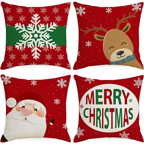 Lot de 4 Housses Coussin décoratif, Taie d'oreiller chambre à couche Noel, taie d'oreiller motif sofa (1/5)
