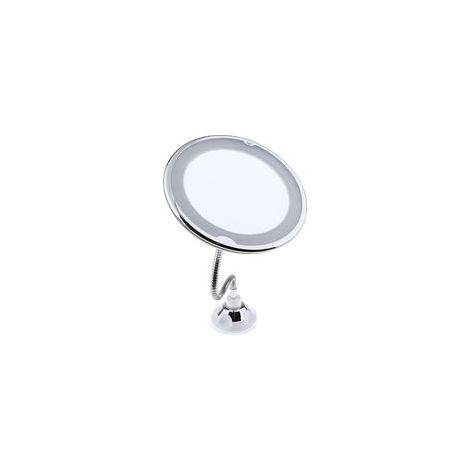 miroir LED de maquillage, grossissant 10 x 14 LED, col de cygne 360°, blanc/argenté,ventouse, miroir pliable flexible (1/5)