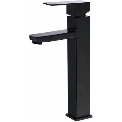 QORVA-Robinet de salle de bain haut [angulaire - noir mat] - Robinet à bec haut pour lavabo à poser, robinet de lavabo à bec haut 300mm