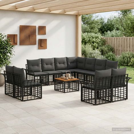 Salon de jardin d’angle modulable 12 pièces en polyrotin noir et gris foncé - PANGIVO (1/5)