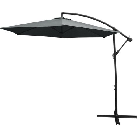 MonsterShop - Ombrellone da Giardino a Sbalzo Ombrellone Decentrato Retrattile Ombrellone Richiudibile con Manovella 3x3 M e Copertura Antipioggia con Piedistallo - Grigio
